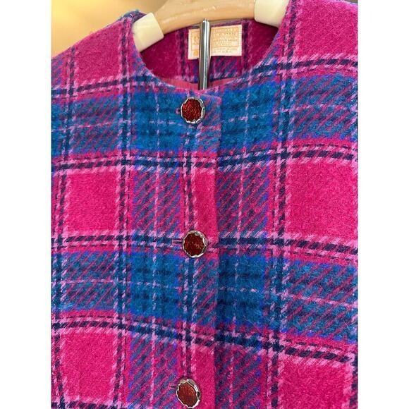 Vintage 80s Pendleton Wool Lined Plaid Cardigan Jacket Size 14 Raspberry Preppy - Picture 5 of 7